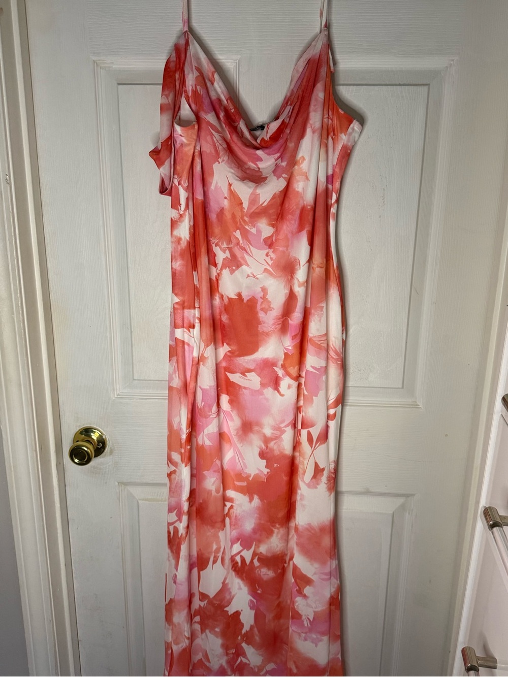 Fashion Nova Pink & Coral Print Maxi Slip Dress